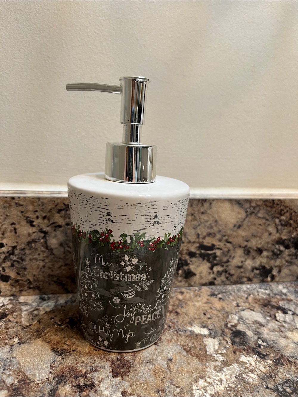 Holiday Ceramic Soap Dispenser - White and Gray